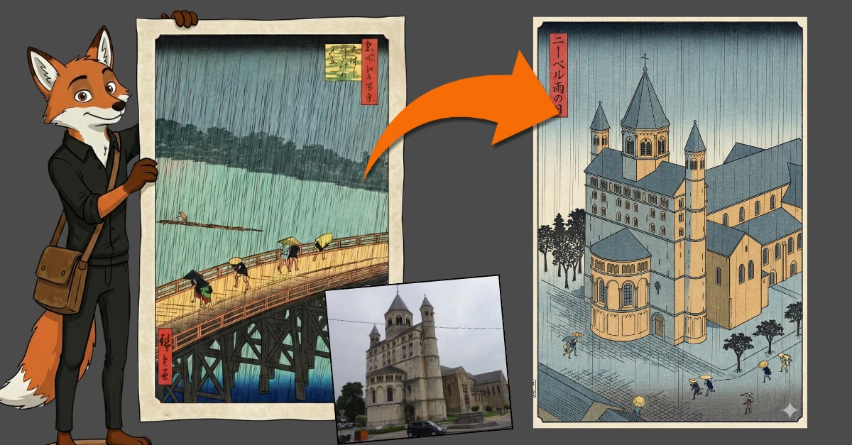 Arnard le Renard montre la transformation d'une photo moche en œuvre d'Hiroshige