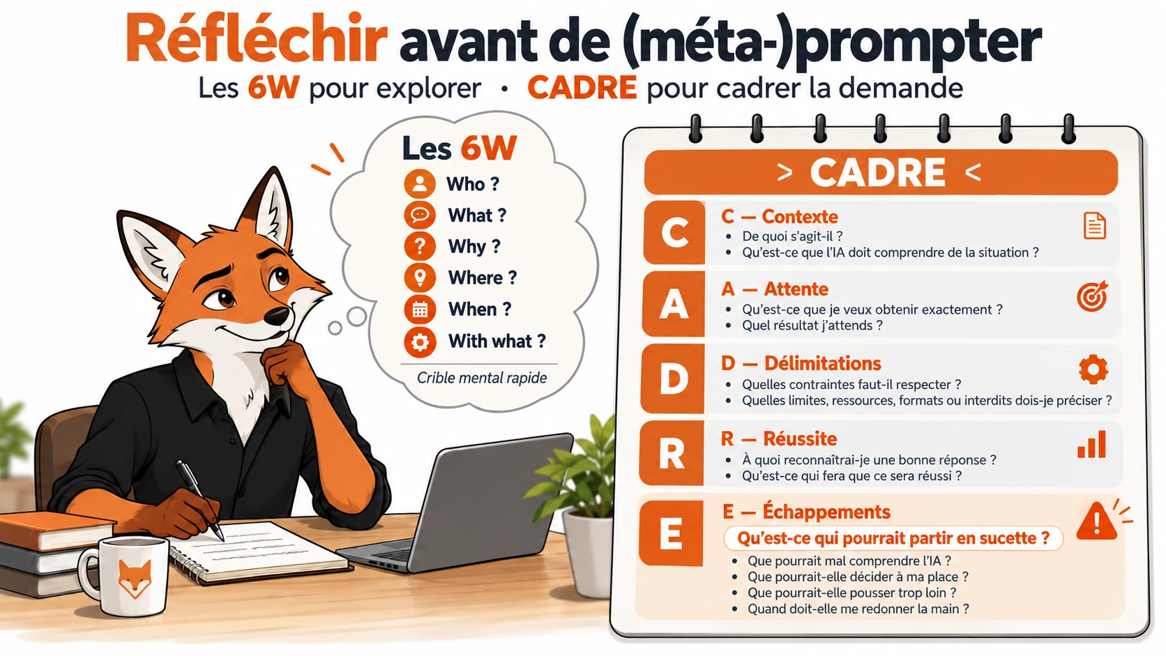 Illustration : les cribles 6W et CADRE que j'enseigne en formation'