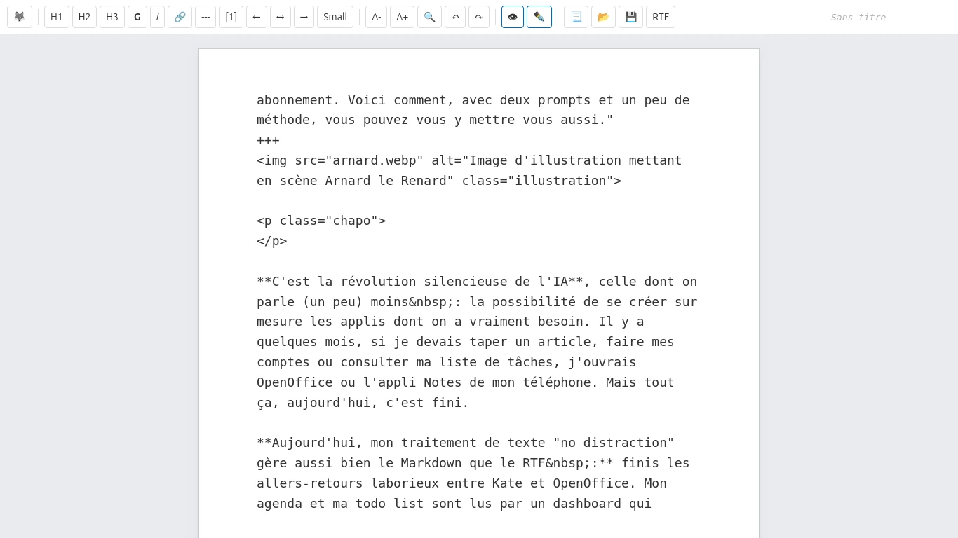 Copie d'écran: mon traitement de texte sur mesure