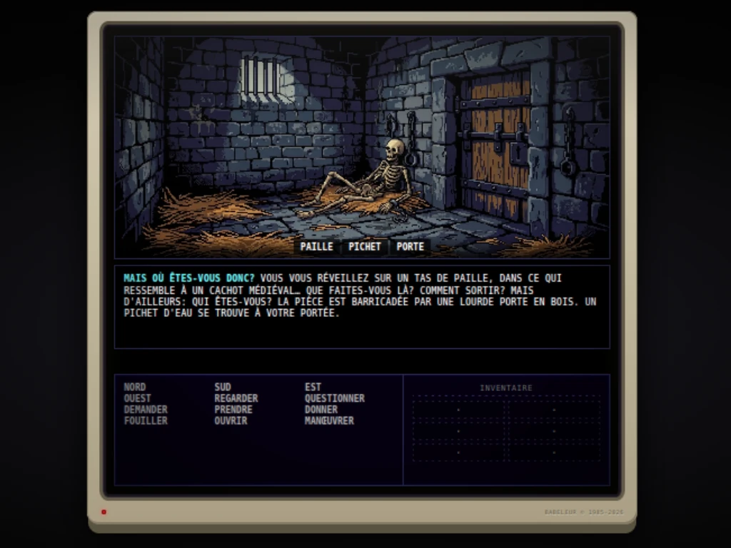 Capture d'écran de Bienvenue à B'Sel, un jeu d'aventure en mode texte