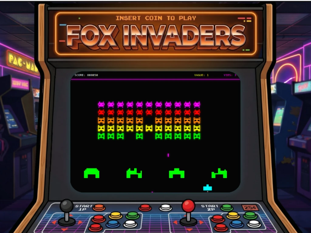 Capture d'écran de Fox Invaders, un Space Invaders avec des renards extraterrestres